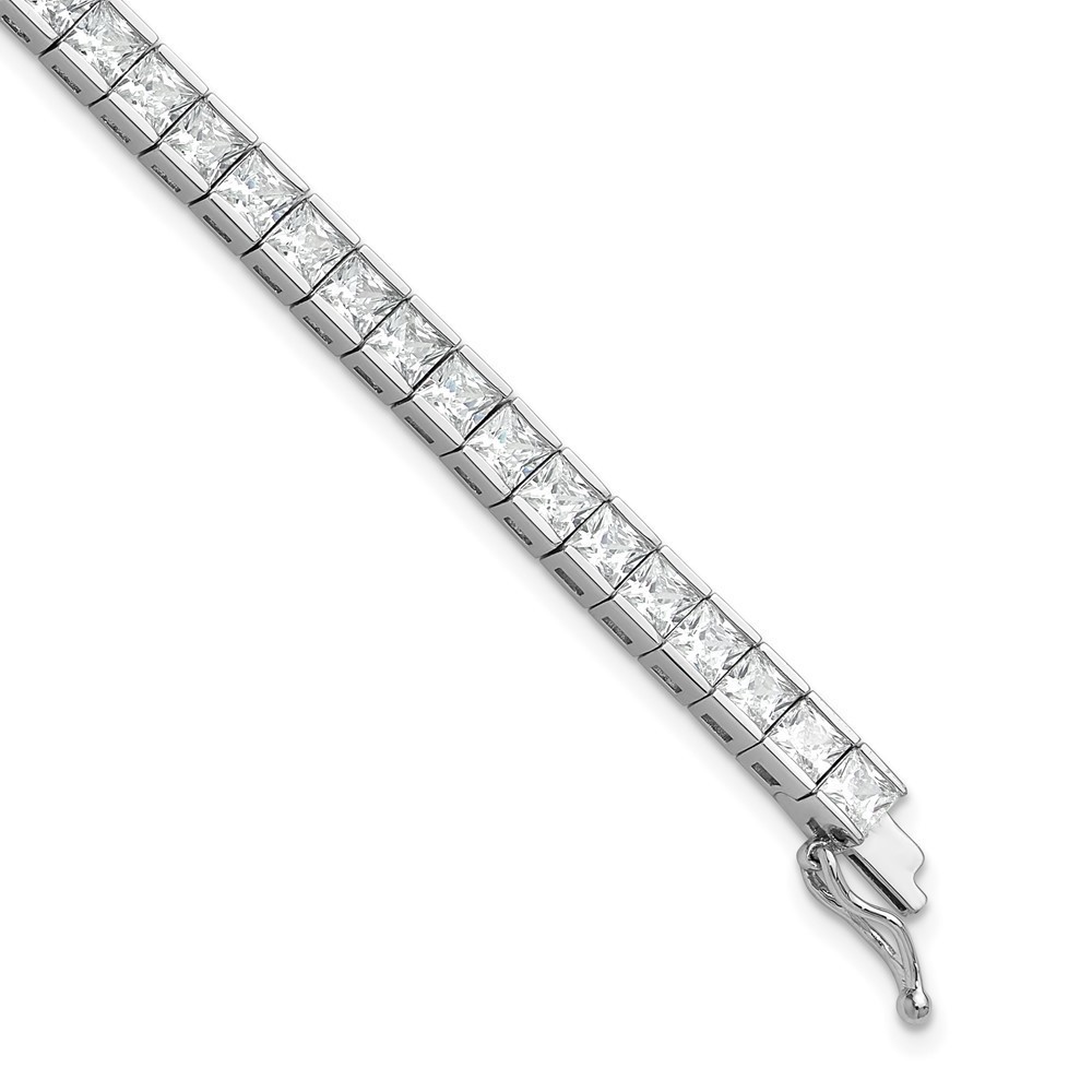 925 Sterling Silver Square 3.5mm x 3.5mm CZ 54 Stone 8 inch Bracelet